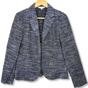 Cabi Blazer Jacket SZ 10 "Mingle" in Black Blue White Tweed Zip Pockets